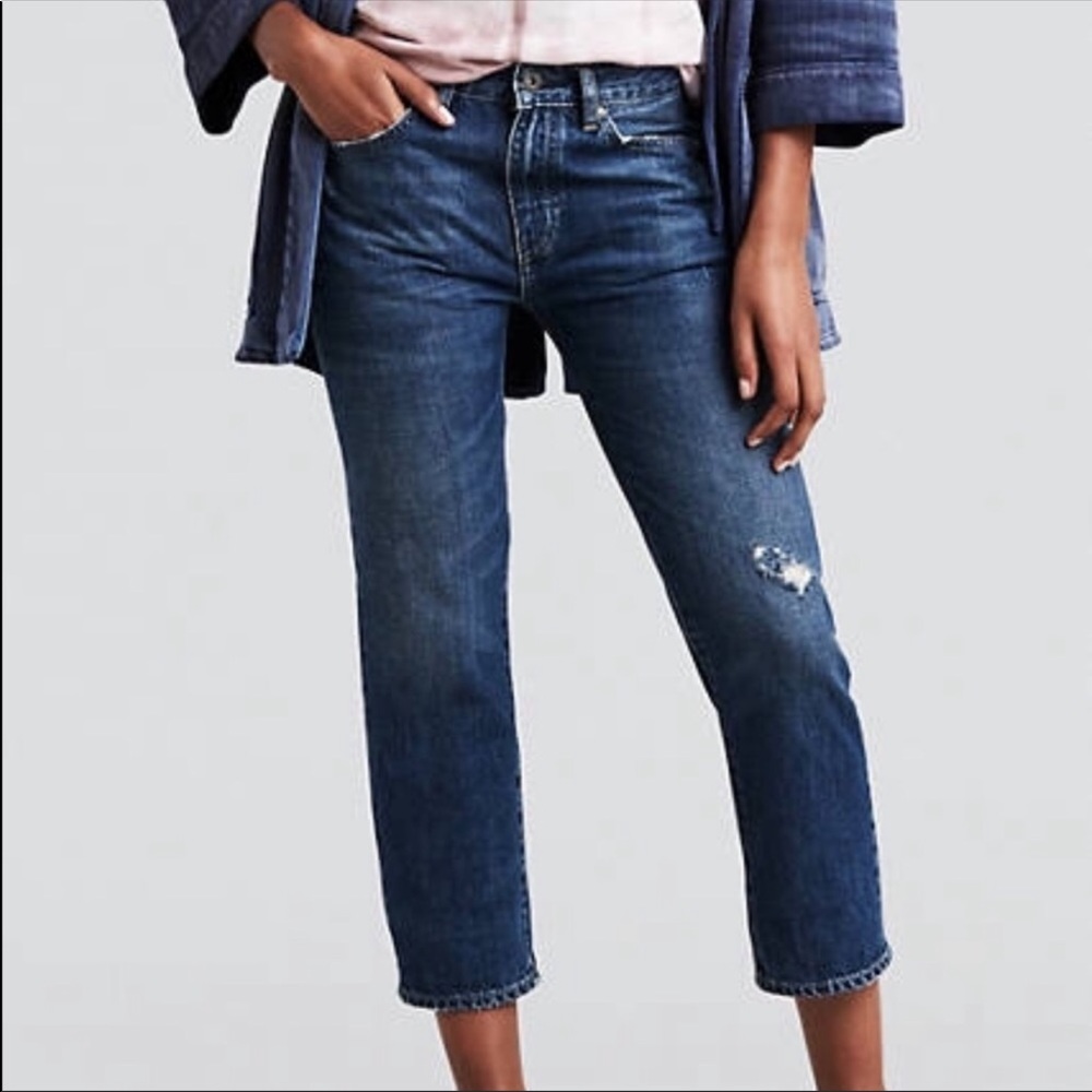 Levi’s Made & Crafted slim straight leg distressed cropped jeans